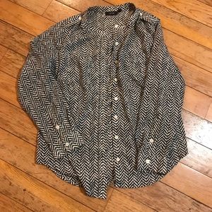💗APT9 Zig Zag Long Sleeve Button Up, Petite M💗
